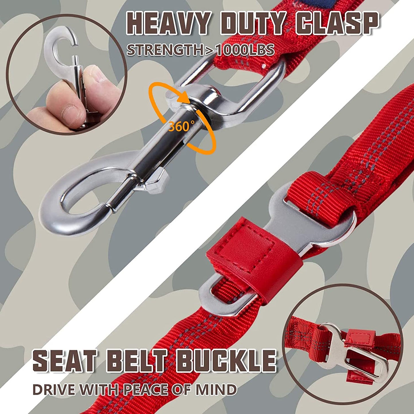 Heavy Duty Bungee Dog Leash for Large Breeds - 6FT with 2 Padded Handles, Shock Absorption, No Pull Training, Red