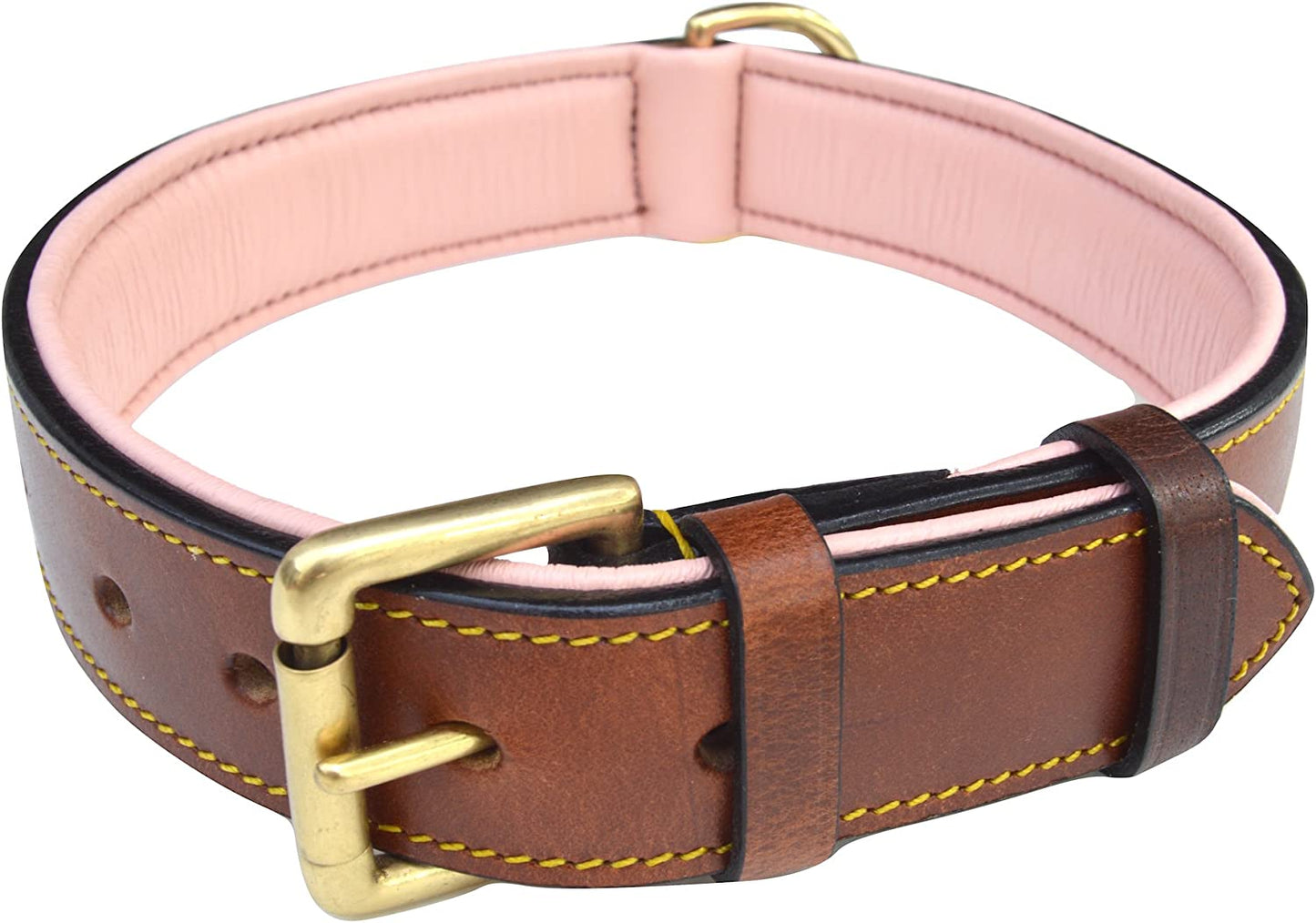 Padded Leather Dog Collar, Large Brown, Real Genuine Leather, 24" Long X 1.5 Wide, Fits Neck Size 18" to 21" Inches