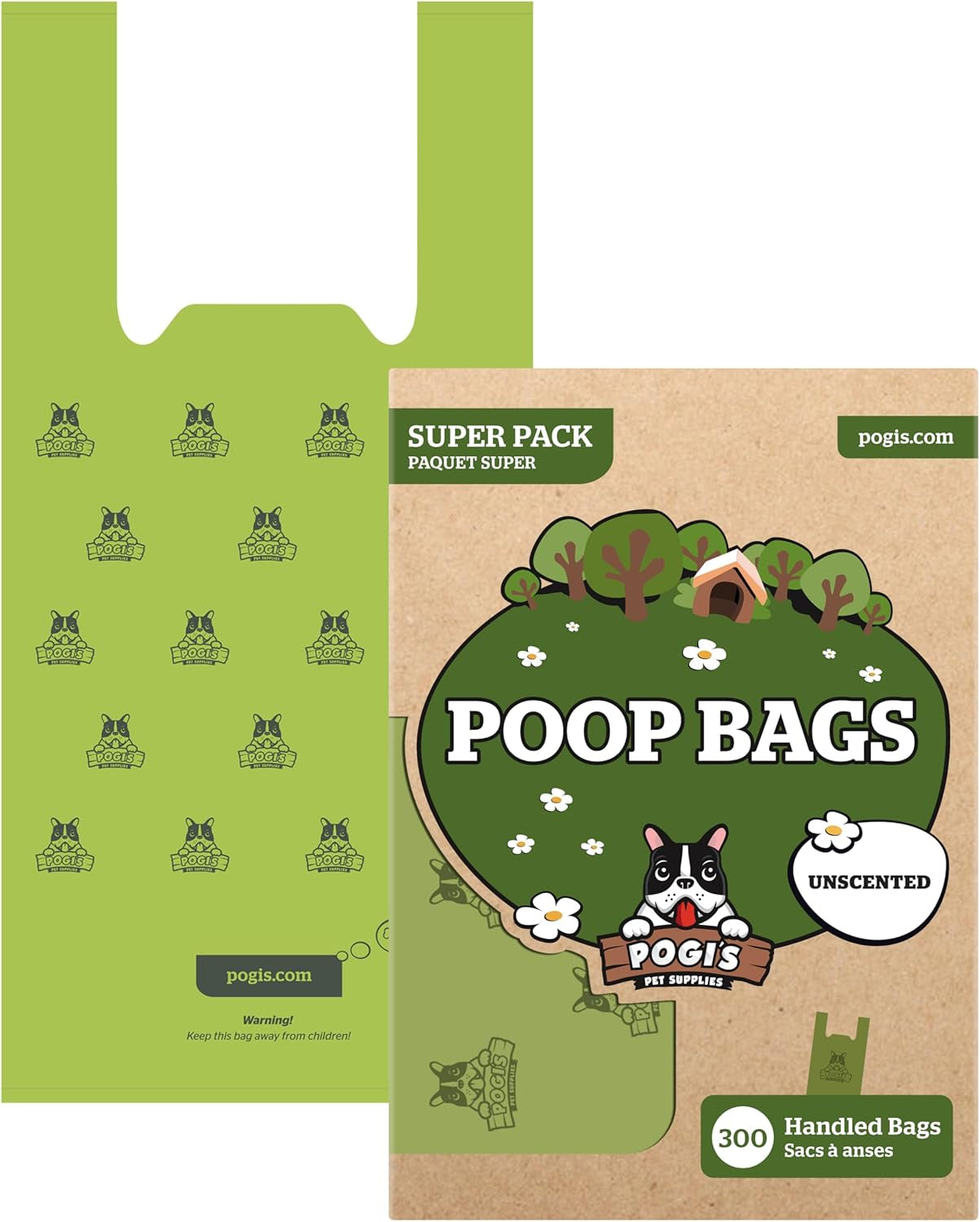 Pogi’s Dog Poop Bags with Handles – 300 Count | Extra-Thick, Leak-Proof, Scented Waste Bags for All Dog Sizes