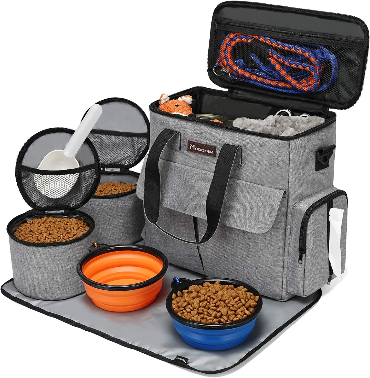 Modoker Dog Travel Bag – Airline Approved Weekend Kit with Food Storage, Bowls & Mat