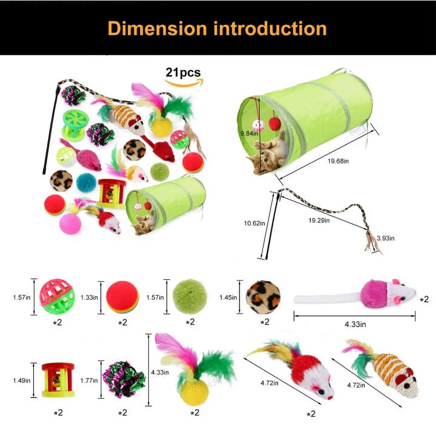 21-Piece Cat Toy Set – Tunnel, Teaser Wand, Balls & Mice for Indoor Play