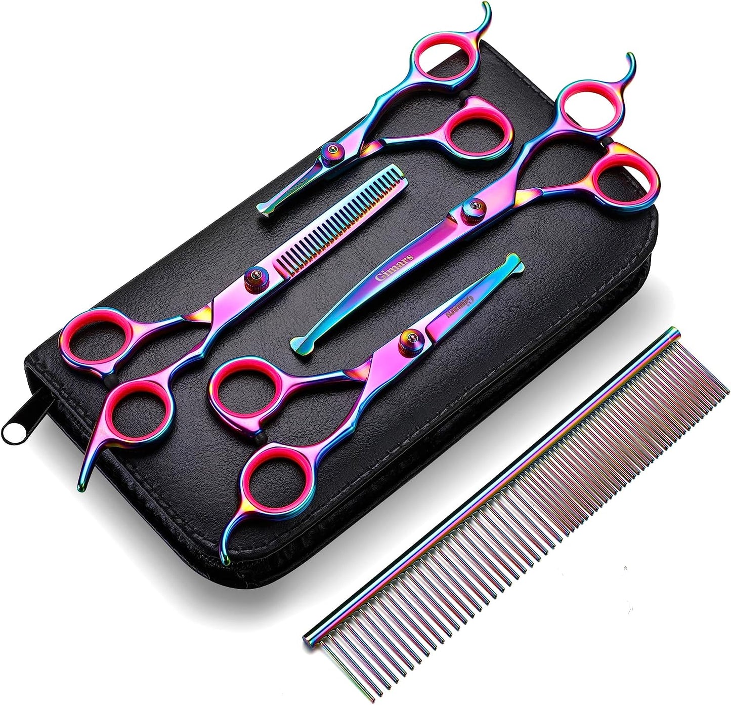 6-in-1 Dog Grooming Scissors Set – Titanium-Coated Stainless Steel with Safety Tips | Professional Grooming Kit for Dogs & Cats