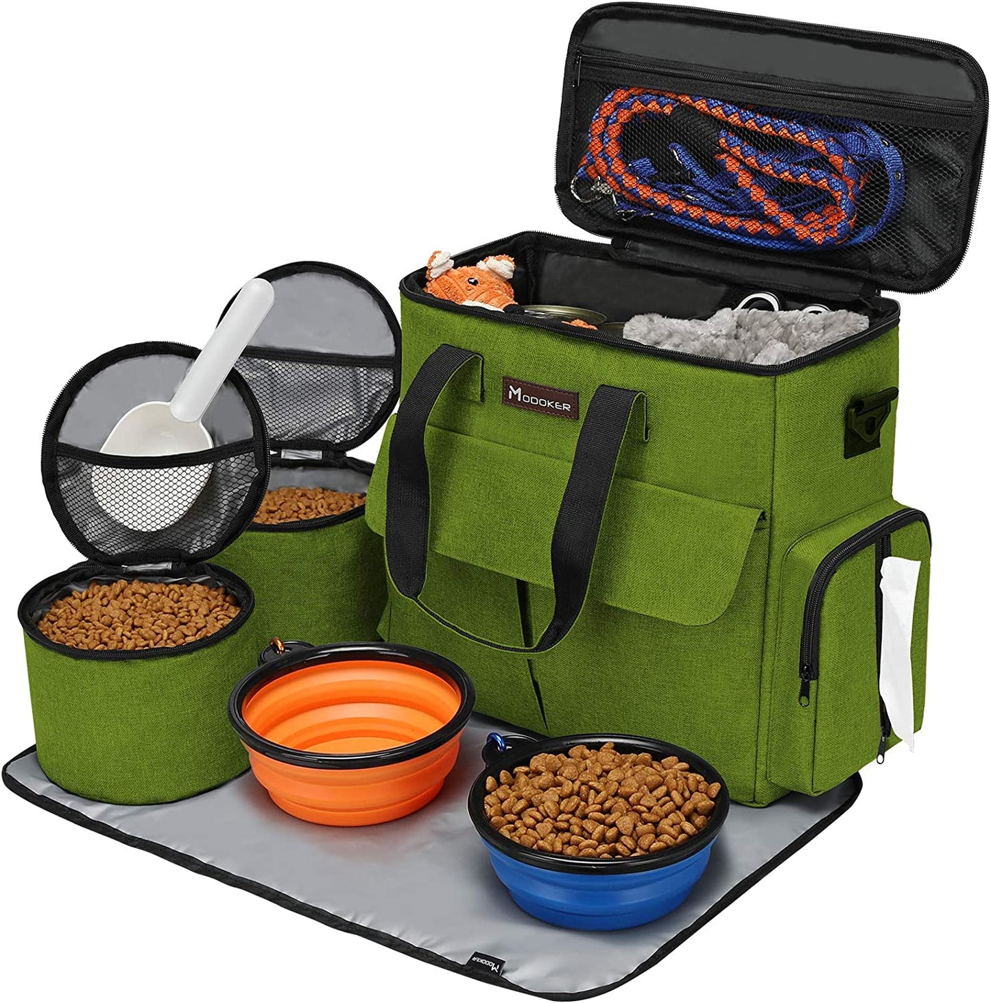 Modoker Dog Travel Bag – Airline Approved Weekend Kit with Food Storage, Bowls & Mat