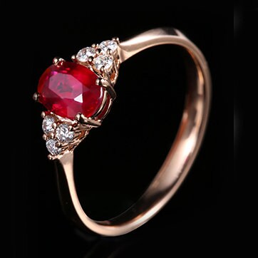 Lab Grown Ruby, Moissanite Classic Engagement Ring 14K Gold Oval Ruby Wedding Gifted Ring Women Dainty Ruby Anniversary Ring 14K Rose Gold.