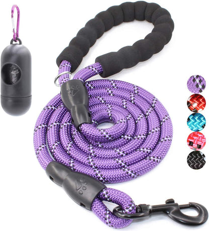 Reflective Dog Leash – 5FT Heavy Duty Rope Lead with Padded Handle | Durable & Safe for Night Walks