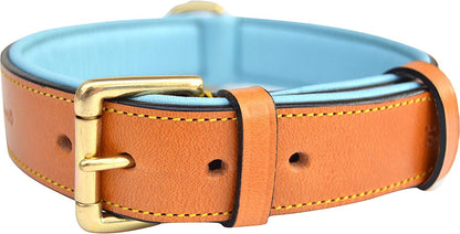 Padded Leather Dog Collar, Large Brown, Real Genuine Leather, 24" Long X 1.5 Wide, Fits Neck Size 18" to 21" Inches