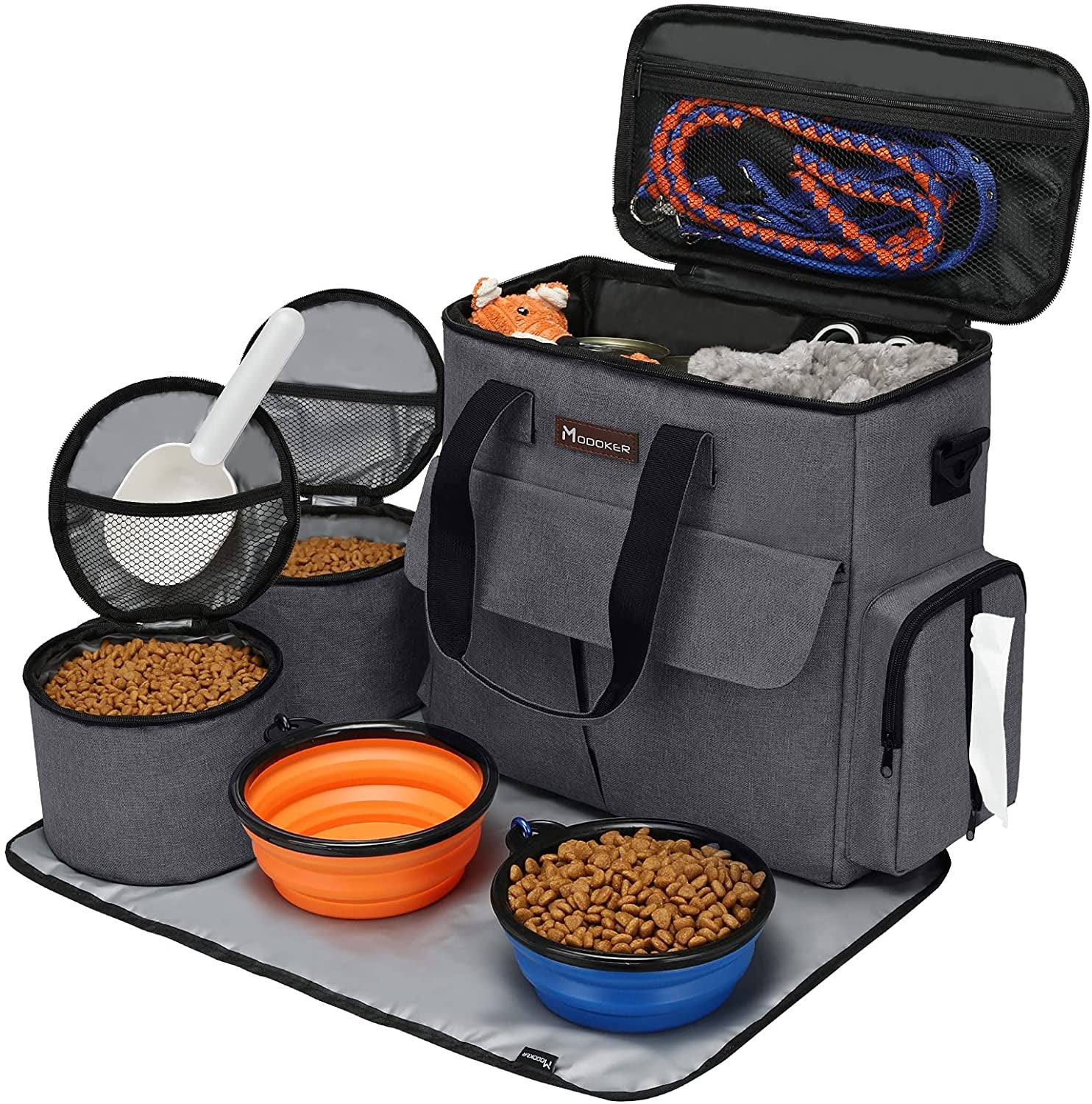 Modoker Dog Travel Bag – Airline Approved Weekend Kit with Food Storage, Bowls & Mat