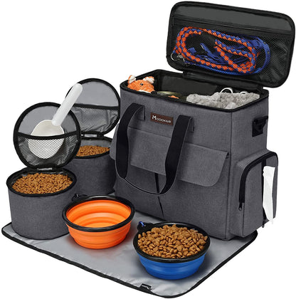Modoker Dog Travel Bag – Airline Approved Weekend Kit with Food Storage, Bowls & Mat