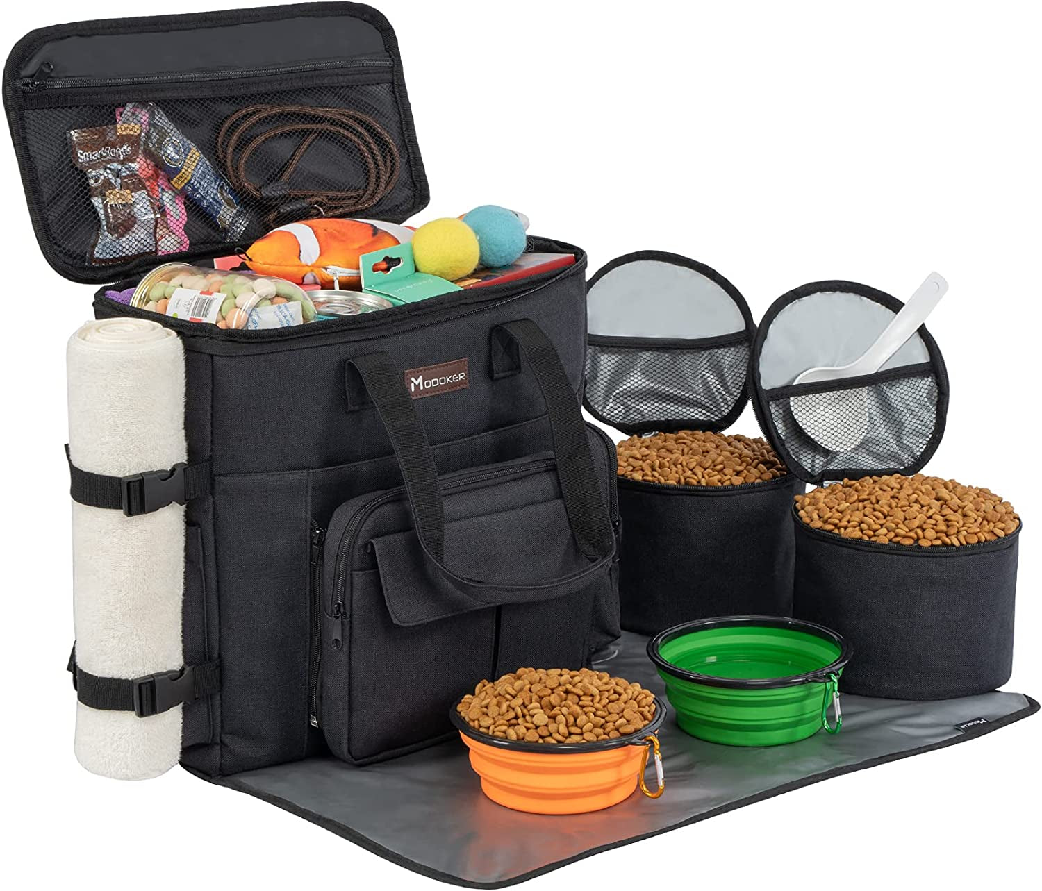 Modoker Dog Travel Bag – Airline Approved Weekend Kit with Food Storage, Bowls & Mat