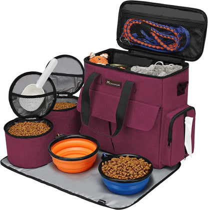 Modoker Dog Travel Bag – Airline Approved Weekend Kit with Food Storage, Bowls & Mat