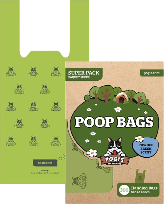 Pogi’s Dog Poop Bags with Handles – 300 Count | Extra-Thick, Leak-Proof, Scented Waste Bags for All Dog Sizes