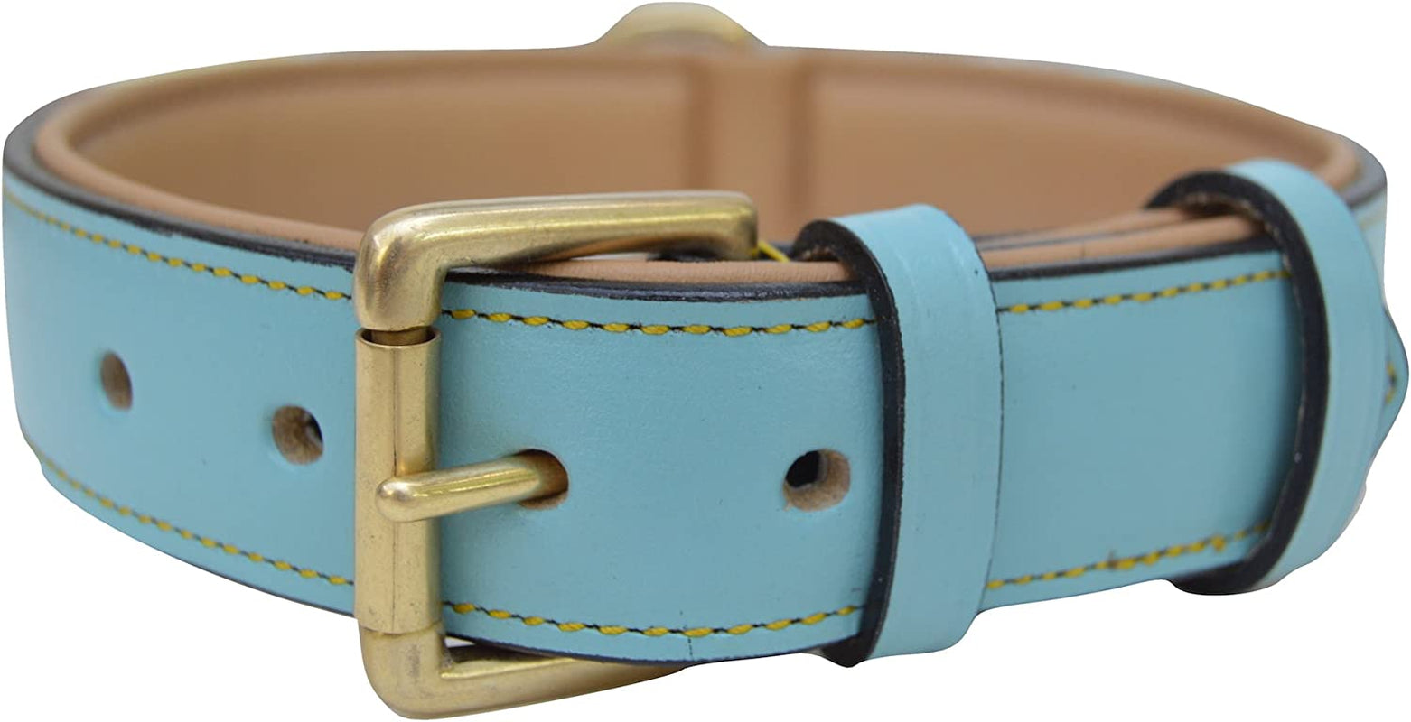 Padded Leather Dog Collar, Large Brown, Real Genuine Leather, 24" Long X 1.5 Wide, Fits Neck Size 18" to 21" Inches