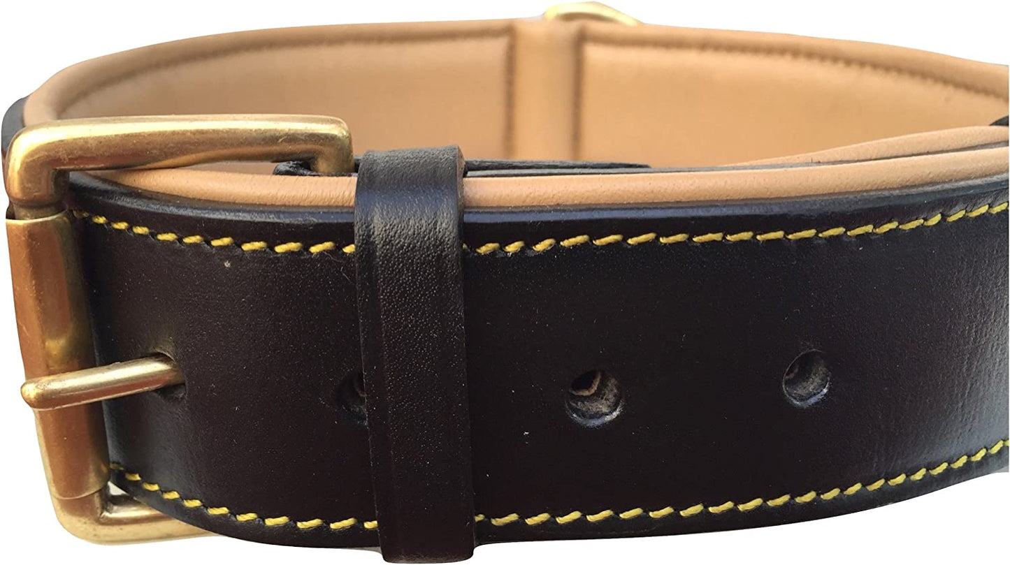Padded Leather Dog Collar, Large Brown, Real Genuine Leather, 24" Long X 1.5 Wide, Fits Neck Size 18" to 21" Inches