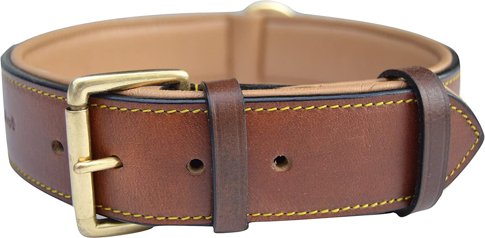 Padded Leather Dog Collar, Large Brown, Real Genuine Leather, 24" Long X 1.5 Wide, Fits Neck Size 18" to 21" Inches