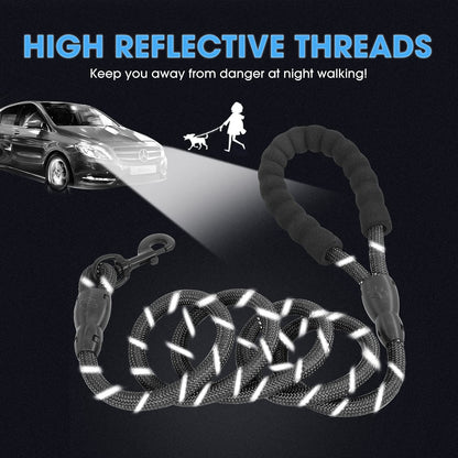Reflective Dog Leash – 5FT Heavy Duty Rope Lead with Padded Handle | Durable & Safe for Night Walks