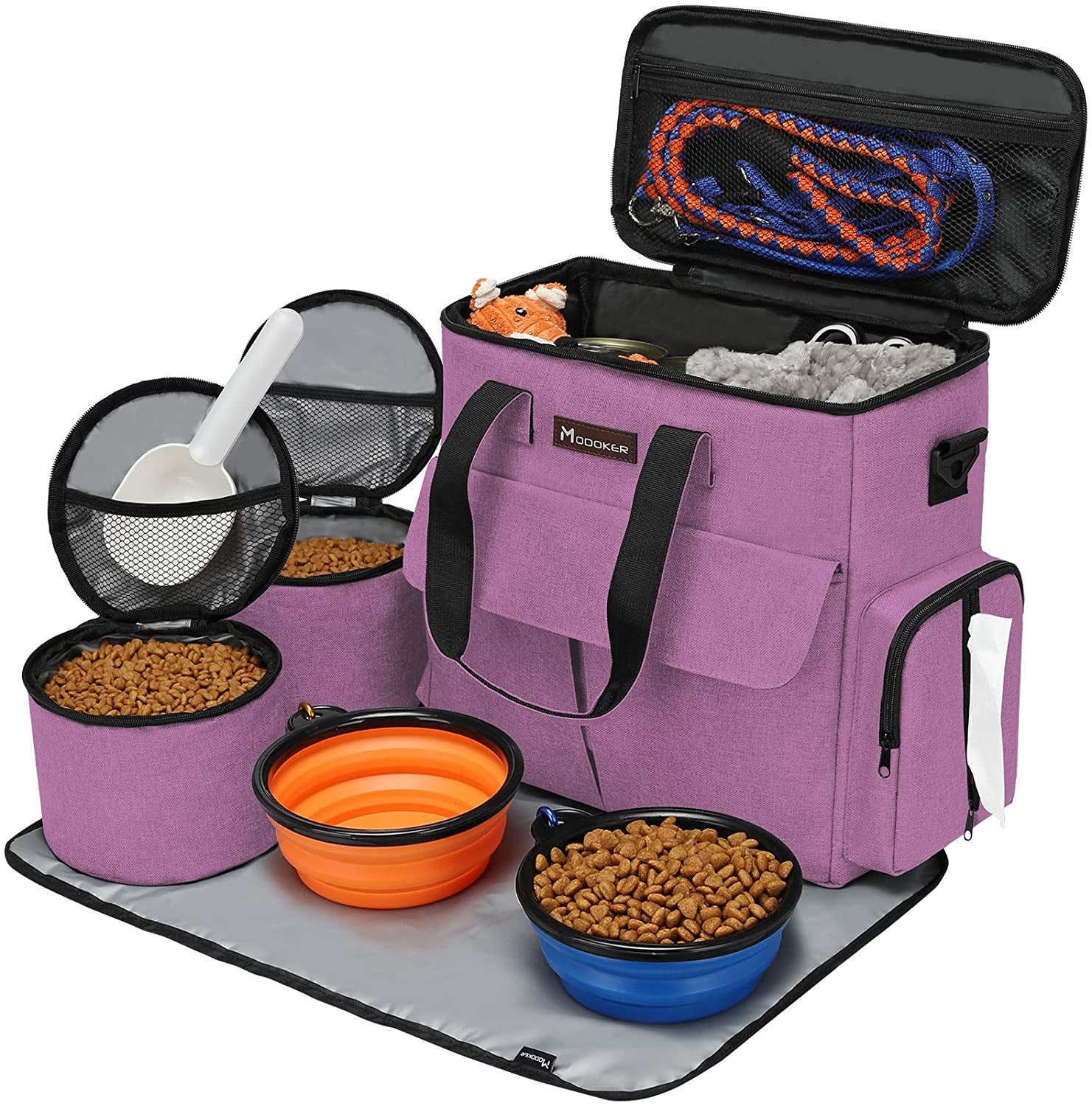 Modoker Dog Travel Bag – Airline Approved Weekend Kit with Food Storage, Bowls & Mat