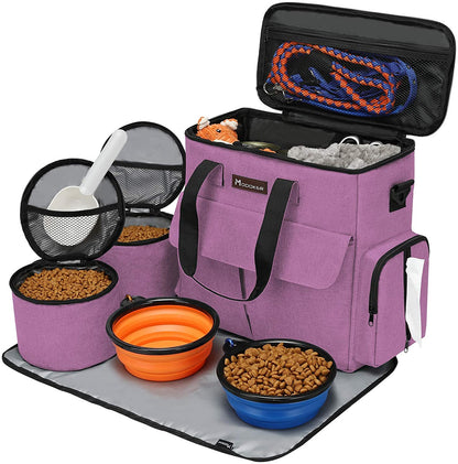 Modoker Dog Travel Bag – Airline Approved Weekend Kit with Food Storage, Bowls & Mat