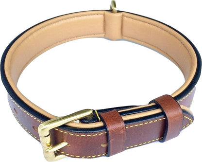 Padded Leather Dog Collar, Large Brown, Real Genuine Leather, 24" Long X 1.5 Wide, Fits Neck Size 18" to 21" Inches