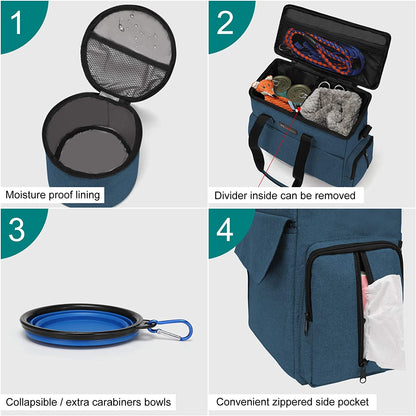 Modoker Dog Travel Bag – Airline Approved Weekend Kit with Food Storage, Bowls & Mat