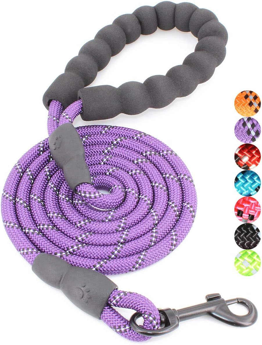 Reflective Dog Leash – 5FT Heavy Duty Rope Lead with Padded Handle | Durable & Safe for Night Walks