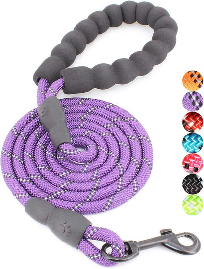 Reflective Dog Leash – 5FT Heavy Duty Rope Lead with Padded Handle | Durable & Safe for Night Walks