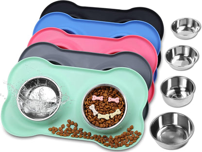 Dog Bowls, Dog Food Bowls, Stainless Steel Cat Puppy Water Bowls with Non Spill Skid Resistant Silicone Mat, Large, Black