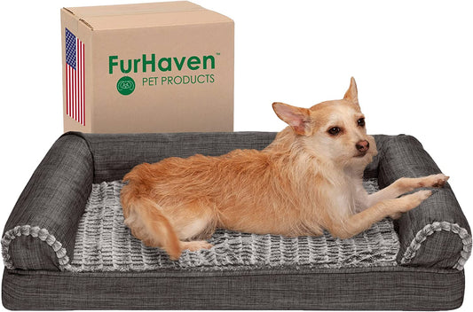 Orthopedic Dog Sofa Bed β Medium Size for Dogs up to 35 lbs, Washable Faux Fur & Linen, Charcoal