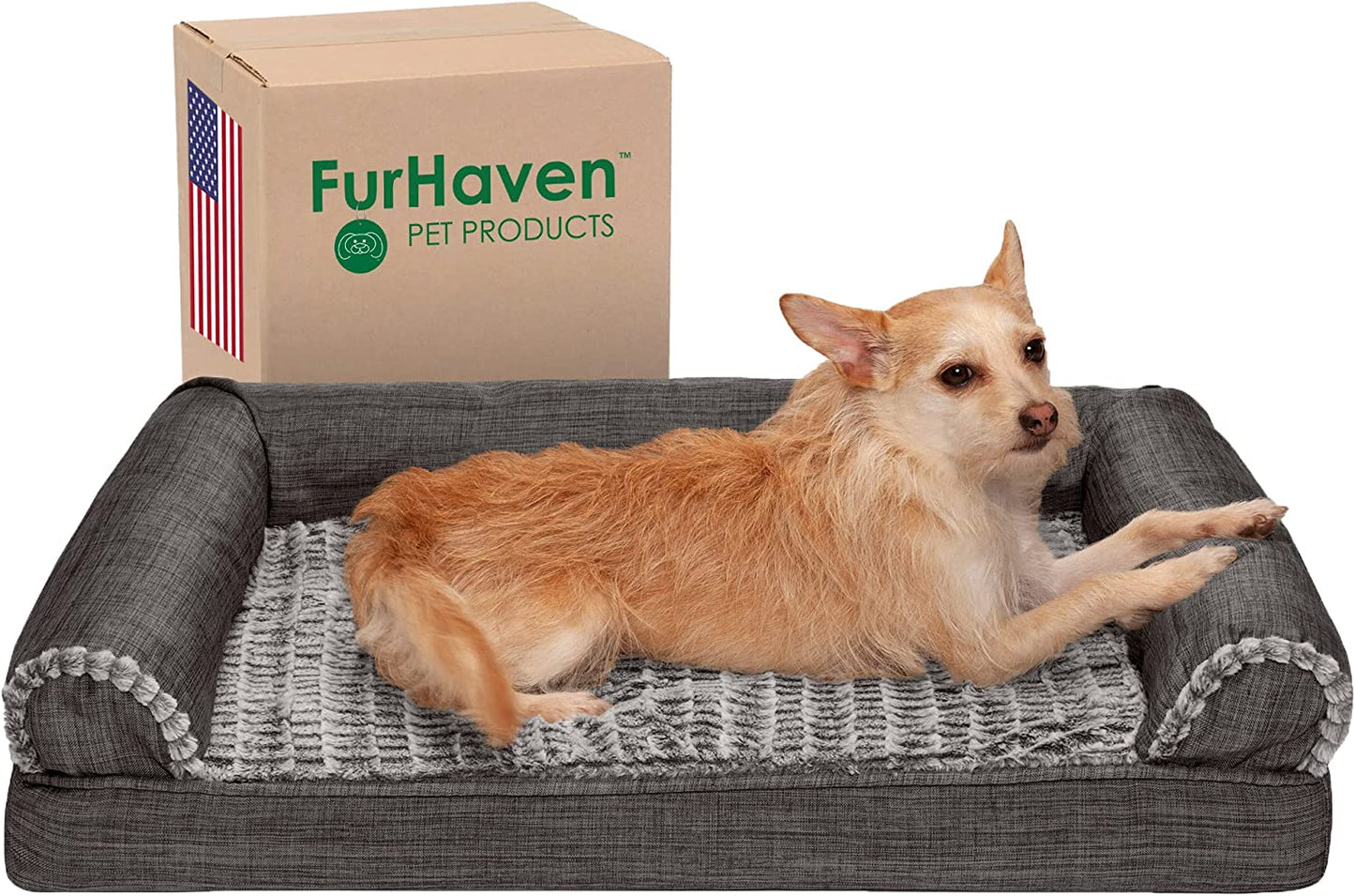 Orthopedic Dog Sofa Bed – Medium Size for Dogs up to 35 lbs, Washable Faux Fur & Linen, Charcoal