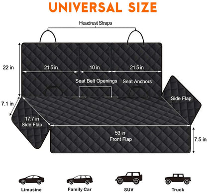 Waterproof Dog Car Seat Cover – Non-Slip Back Seat Protector with Seat Belts (Fits Most Cars & SUVs)