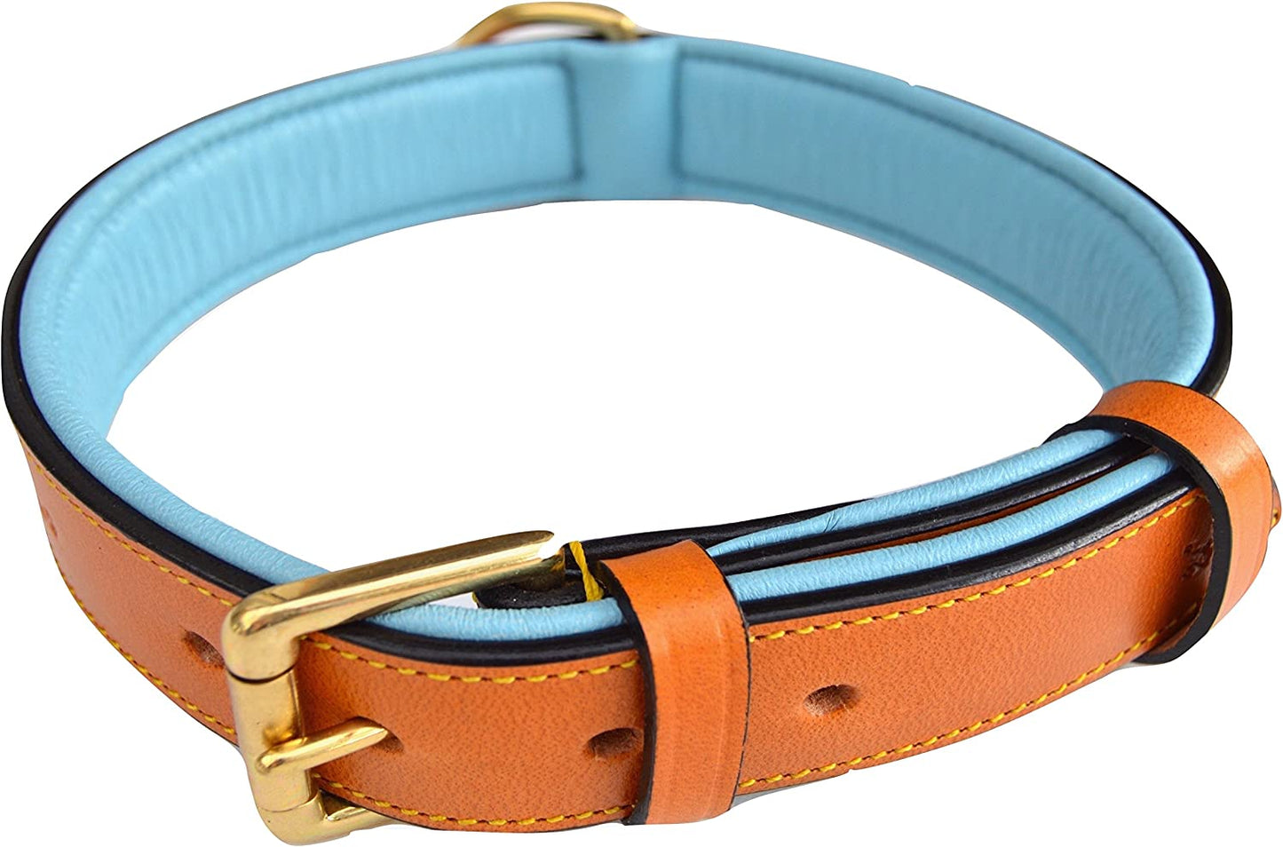Padded Leather Dog Collar, Large Brown, Real Genuine Leather, 24" Long X 1.5 Wide, Fits Neck Size 18" to 21" Inches