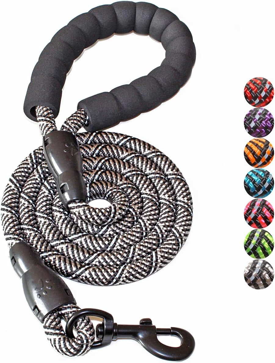 Reflective Dog Leash – 5FT Heavy Duty Rope Lead with Padded Handle | Durable & Safe for Night Walks