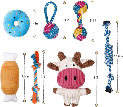 7-Pack Puppy Toys – Durable Chew & Rope Toys with Squeaky Plush for Small Dogs