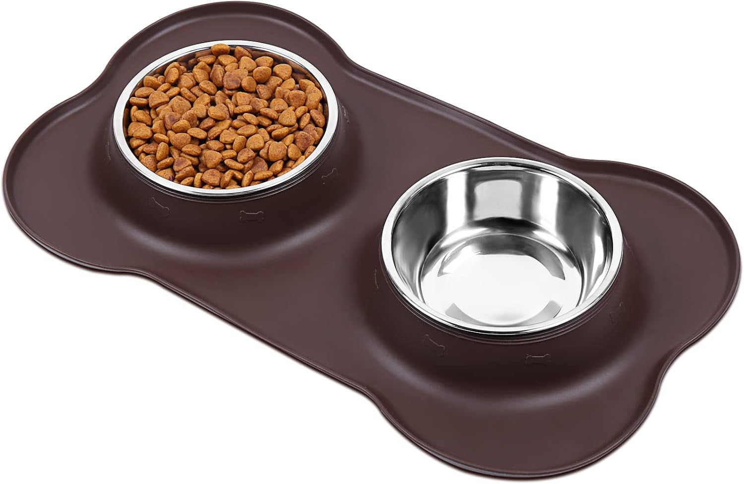 Dog Bowls, Dog Food Bowls, Stainless Steel Cat Puppy Water Bowls with Non Spill Skid Resistant Silicone Mat, Large, Black