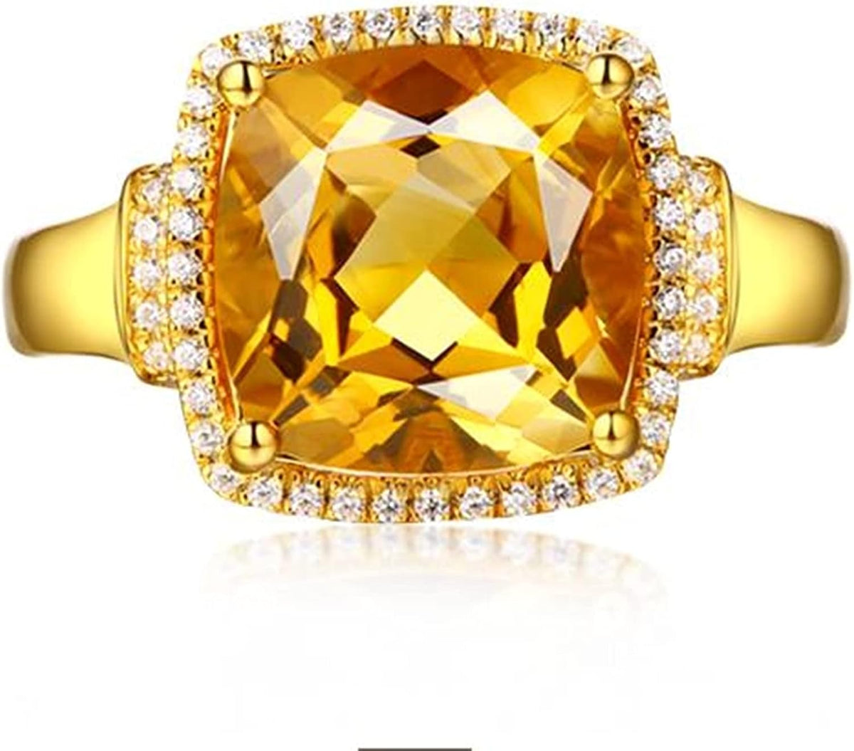 Finger Ring 18K, Wedding Rings Vintage VVS1 Citrine 3.8ct Cushion Cut Ring With White Diamond Rings Jewelry Engagement Gift Size Q 1/2