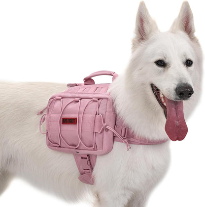 Dog Backpack for Medium & Large Dogs, Nylon Backpack for Dogs Tactical Pet Backpack with Side Pockets for Hiking Walking Training Running (Green, Large)
