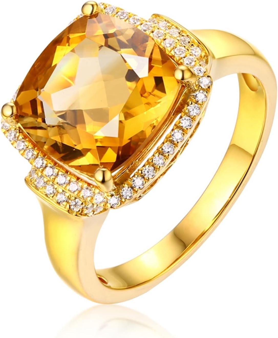 Finger Ring 18K, Wedding Rings Vintage VVS1 Citrine 3.8ct Cushion Cut Ring With White Diamond Rings Jewelry Engagement Gift Size Q 1/2