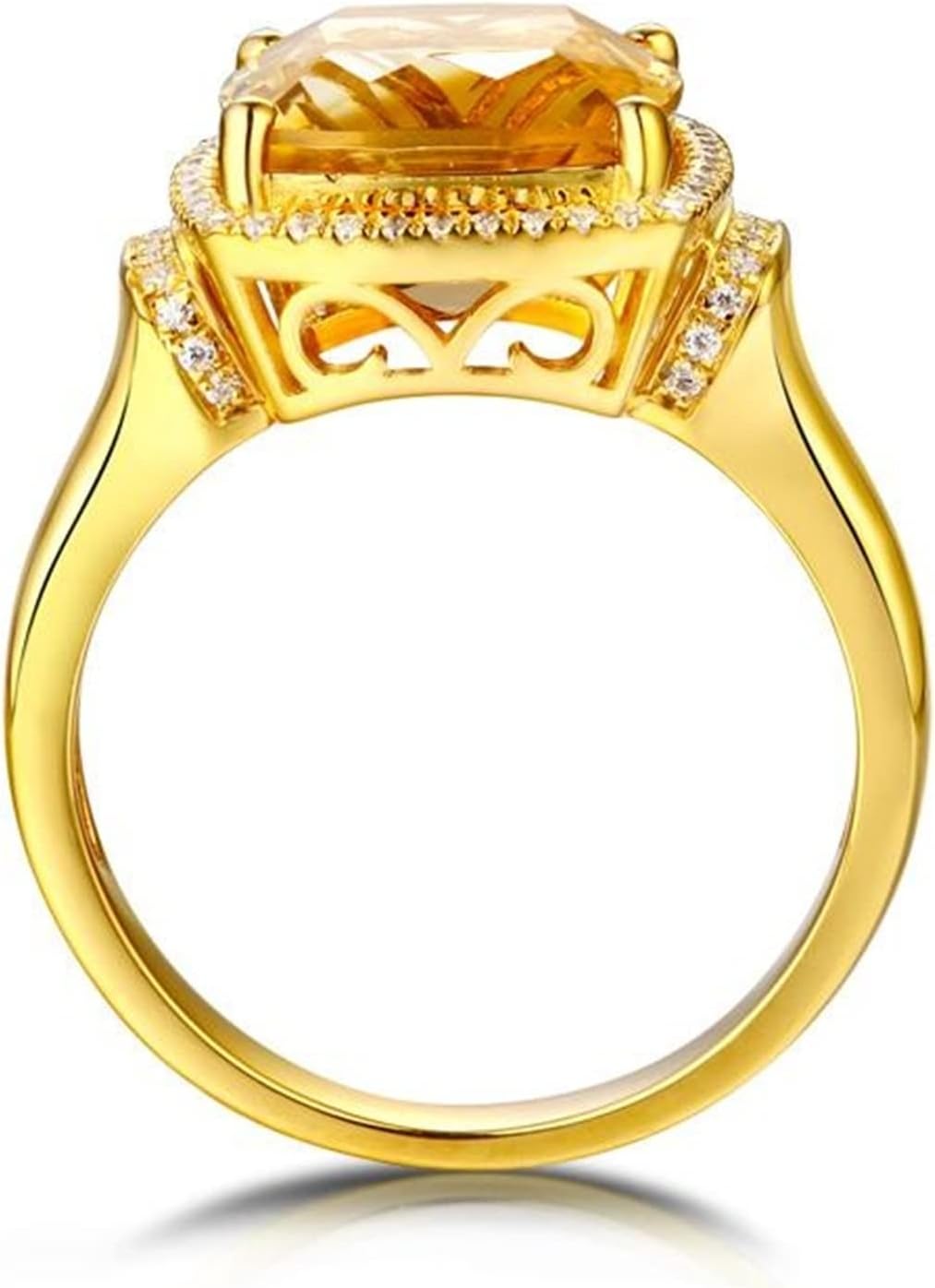 Finger Ring 18K, Wedding Rings Vintage VVS1 Citrine 3.8ct Cushion Cut Ring With White Diamond Rings Jewelry Engagement Gift Size Q 1/2