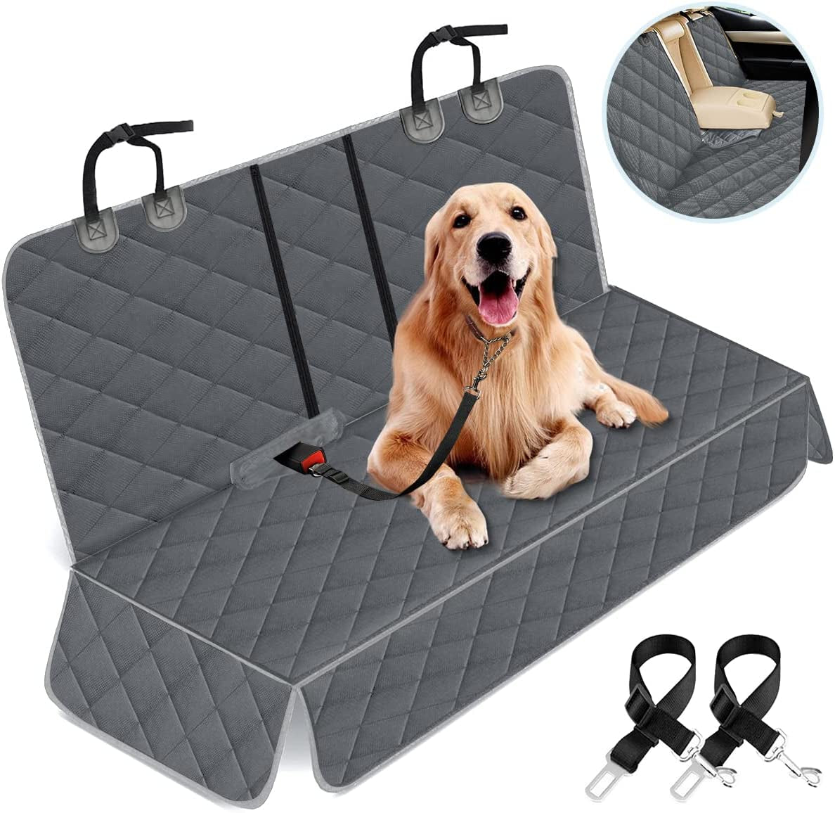 Waterproof Dog Car Seat Cover – Non-Slip Back Seat Protector with Seat Belts (Fits Most Cars & SUVs)