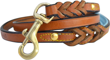Leather Braided Dog Leash, Brown 6Ft X 3/4 Inch, Naturally Tanned 6 Foot Full Grain Leather Lead