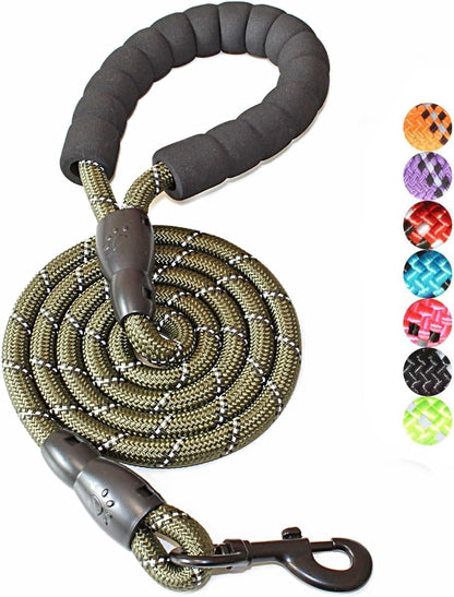 Reflective Dog Leash – 5FT Heavy Duty Rope Lead with Padded Handle | Durable & Safe for Night Walks