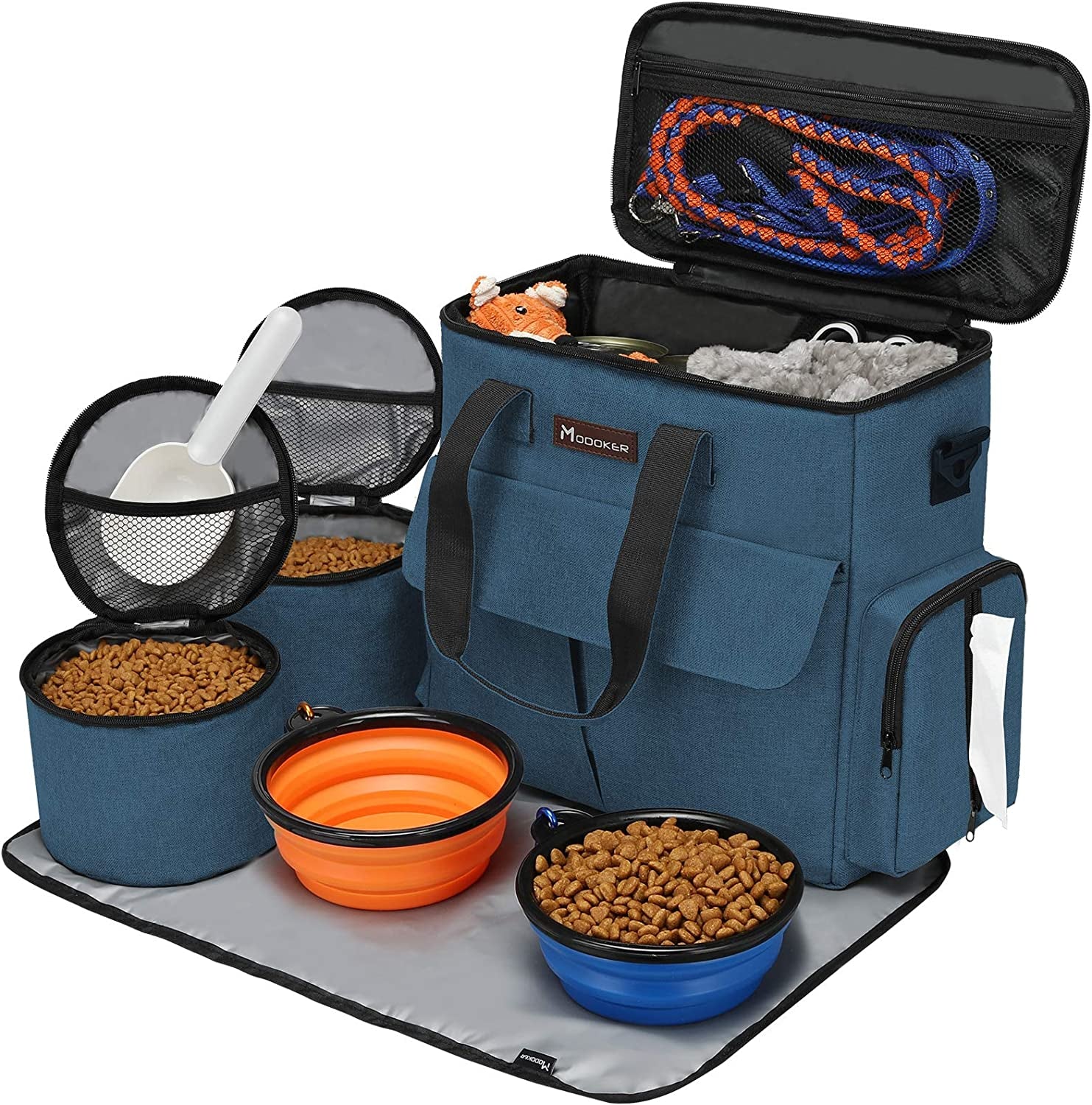 Modoker Dog Travel Bag – Airline Approved Weekend Kit with Food Storage, Bowls & Mat