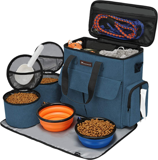 Modoker Dog Travel Bag – Airline Approved Weekend Kit with Food Storage, Bowls & Mat