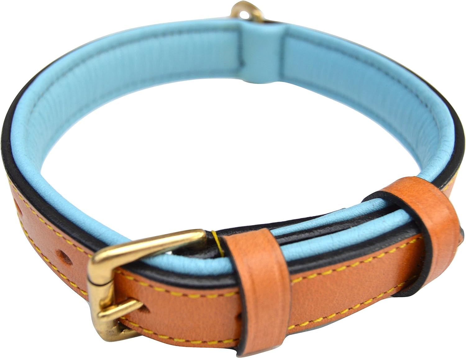 Padded Leather Dog Collar, Large Brown, Real Genuine Leather, 24" Long X 1.5 Wide, Fits Neck Size 18" to 21" Inches