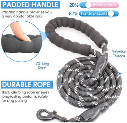 Reflective Dog Leash – 5FT Heavy Duty Rope Lead with Padded Handle | Durable & Safe for Night Walks