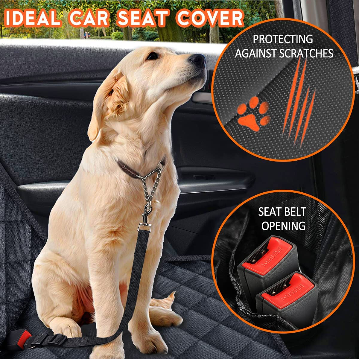 Waterproof Dog Car Seat Cover – Non-Slip Back Seat Protector with Seat Belts (Fits Most Cars & SUVs)