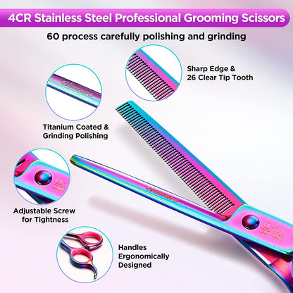 6-in-1 Dog Grooming Scissors Set – Titanium-Coated Stainless Steel with Safety Tips | Professional Grooming Kit for Dogs & Cats