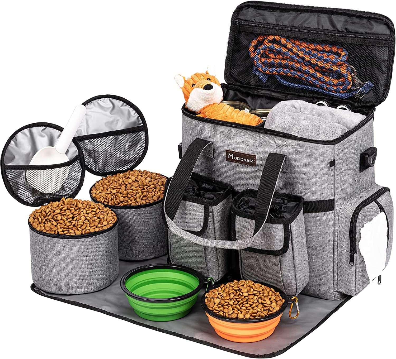 Modoker Dog Travel Bag – Airline Approved Weekend Kit with Food Storage, Bowls & Mat