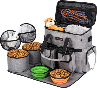 Modoker Dog Travel Bag – Airline Approved Weekend Kit with Food Storage, Bowls & Mat