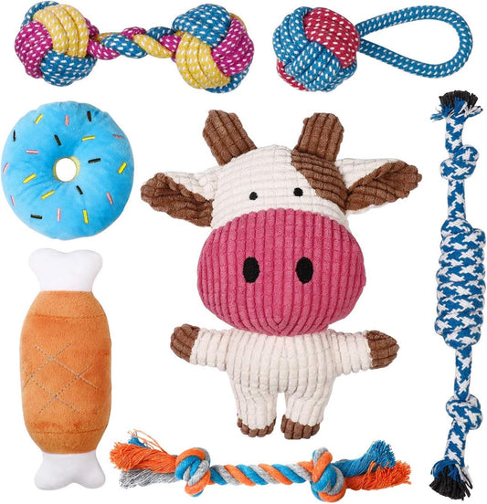 7-Pack Puppy Toys – Durable Chew & Rope Toys with Squeaky Plush for Small Dogs