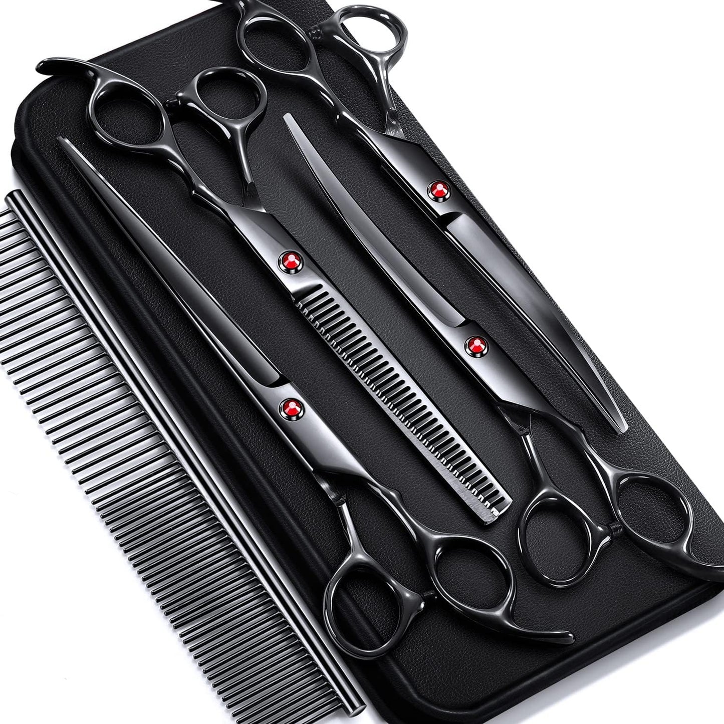 6-in-1 Dog Grooming Scissors Set – Titanium-Coated Stainless Steel with Safety Tips | Professional Grooming Kit for Dogs & Cats